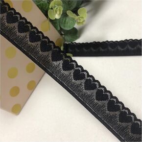 9/10" Wide Black lace Trim with Heart Shape Pattern for Party Decor, Christmas Decor,10 Yards Long lace Ribbon for DIY Women Tank Tops ，Lace Material Camisole, or Other Sewing Projects.