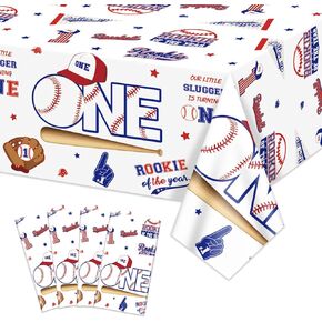 4 Pcs Rookie of The Year Baseball Tablecloths, My Rookie Year Table Covers for Boys First Baseball Theme Birthday Baby 1st Party Decorations, 51 x 86 inches