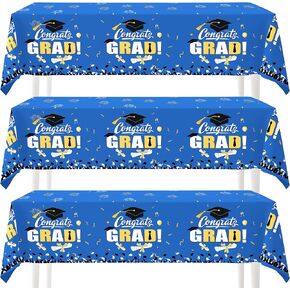 3PCS Graduation Tablecloths Congrats Grad Table Cloths Graduate Party Tables Decorations Plastic Rectangular Disposable Table Cover for Graduation Party Supplies 54x108 Inch (Red)