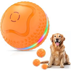 Interactive Dog Toys Ball, Automatic Rolling Toy, Lively pet Ball for Medium/Large Dogs to Relieve Boredom, Activated Automatic Motion Dog Balls Toy with LED Flash, USB Rechargeable (Orange)