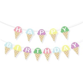 Ice Cream Happy Birthday Banner - Summer Birthday Decorations Summer Party Decorations Sign Party Supplies Decor for Women Boys Girls