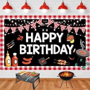 BBQ Birthday Party Decorations Large BBQ Happy Birthday Banner Red Gingham Picnic Birthday Banner Backdrop for BBQ Birthday Baby Shower Barbecue Party Supplies Yard Outdoor 70.8 x 43.3 Inch