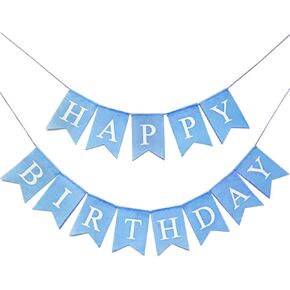 Happy Birthday Banner Blue, Prestrung Reusable Birthday Banner Sign for Men Baby Boys Birthday Party Decorations