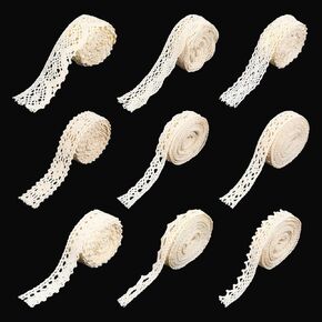 Beige Lace Ribbon 45 Yards Beige Scalloped Edge Antique Crochet Cotton Lace Trim, Vintage Crochet Ribbon Trim for Bridal Wedding Decoration Christmas Package DIY Sewing Craft Supply
