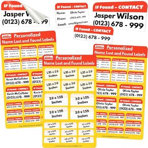Personalized Lost and Found Mega Sheet Labels - Custom - with Your Contact Details - Lost Item Recovery Sticker - Various Different Sizes on one Sheet