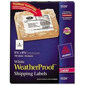 Avery 5526 Wthrproof Mailing Labels, Shipping, 5-1/2-Inch x8-1/2-Inch,100/PK, WE
