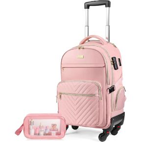 StarCloud Rolling Backpack for Women, 21"x14"x9",45L Travel Backpack with Wheels and USB & Type-C Charging Ports, Fits 17.3", Water-Resistant Carry-On Luggage for Work & Travel(Black)