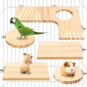 إكسسوارات قفص الهامستر ، منصة لعب خشبية على شكل L وفتحة مستديرة ، لوح دواسة 5pcs Wood Cage لـ Chinchilla ، قزم الهامستر ، الببغاء ، ألعاب الفئران