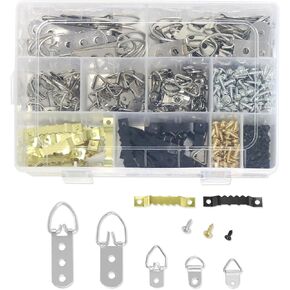 415Pcs Frame Hangers Screws Kit, 5 Sizes D Ring Picture Hangers and Sawtooth Hangers Assorted Kit with Box for Wall Mounting Heavy Canvas Paintings Photos Board Clock Artwork Clipboard