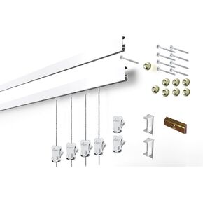 STAS Cliprail Picture Hanging System Set - Covers 9.84 ft of Wall Space - Basic Picture Rail & Art Hanging Gallery Kit (White Rails, Includes 6 Hooks & 4 Cords)