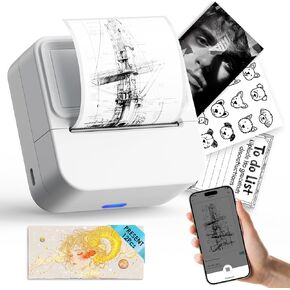Bluetooth Sticker Printer with 1 Roll of Sticker Paper, Y2C Mini Sticker Maker Machine, Pocket Thermal Label Maker Machine with Tape for DIY, Notes, Photos – Ideal Gift for Kids&Crafter, White