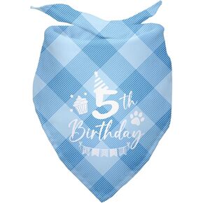 Dog Birthday Bandana 5th Birthday Bandana Plaid Blue Dog Bandana Pet Lover Gifts 5th Birthday Party Decoration
