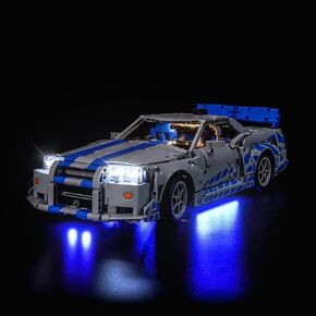 BrickBling Light Kit Compatible with Lego Technic 2 Fast 2 Furious Nissan Skyline GT-R (R34) Car, Blue Underglow Lights Compatible with Lego 42210 - Not Come with Car (Classic Version)