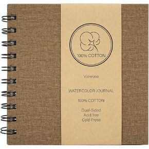كتاب ألوان مائية Vienrose ، 8.3 "× 8.3" مجلة مائية مع 22 ورقة 140 رطل (300 GSM) ورقة مائية قطنية ، غلاف جلدي رمادي مجلة فن الرسم والملاحظات
