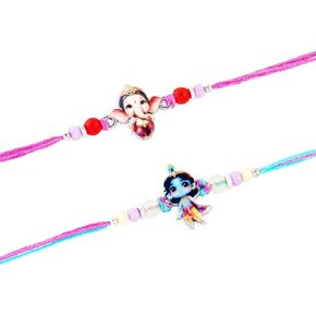 Set of 2 Ganesha Rakhi for Brother Rakhee for Boys | Raksha Bandhan Krishna Rakhi for Brother Rakhi Set with Greeting Card & Roli Chawal