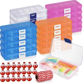 20 Pcs Small Tackle Box with Fishing Bobbers for Fishing Party Favors Snack Candy Boxes with Adjustable Dividers for Fishing Theme Party Decorations (20)