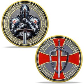 Challenge Coin Knight Templar Armor Red Cross Shield Collection, Religious for Collector Faith and Bravery Coin The Strength to Ensure a Difficult One Commemorative Coin