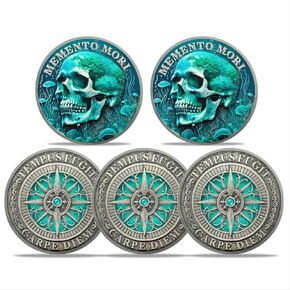 5 Pack of Memento Mori Coin Skull Challenge Coins Stoic Reminder Token Stoicism Gifts for Daily Practice Tempus Fugit Carpe Diem Coins