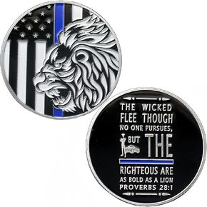 US Blue Flag Proverbs 28:1 Challenge Coin Police Officers Coin