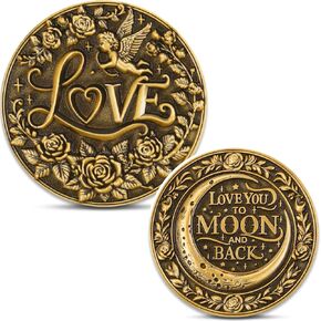 Cupid’s Love Challenge Coin - ‘Love You to The Moon and Back’ Romantic Coin with Rose Design (Single Coin)