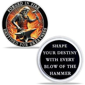 BHealthLife Blacksmith Forged in Fire Motivational Challenge Coin - Encourage to Shape Your Destiny with Every Hammer Blow Novelty Medallion - Inspirational Gifts for Employees Coworkers Friends