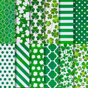 24 Sheets St Patricks Day Paper, 12 Designs Green Lucky Shamrock Clover Dot Art Scrapbook Irish St. Patrick's Wrapping Paper Double Sided Decorative Craft for Card Making Party Gift Bags Packing