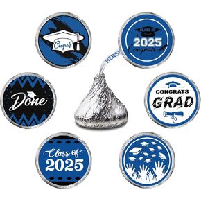 150 Count Graduation Stickers,Senior 2025 Congrats Grad Round Decal,Black Blue Label Stickers,Adhesive Sealing Labels in Roll for Graduation Envelopes Baking Bag Party Favor Supplies.