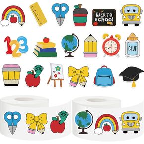 1000Pcs Back to School Stickers Roll 18 Designs School Bus Apples Pencil Seal Stickers Self-Adhesive Label Decals for Craft Scrapbook Bottle Envelope Card Party Favor Decor