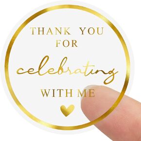 Anwyll 120Pcs Thank You Stickers - 1.75'' Thank You for Celebrating with Me Stickers Gold Foil Clear Thank You Birthday Party Favor Sticker Thank You Seal Label Sticker for Gift Packaging Wedding Grad
