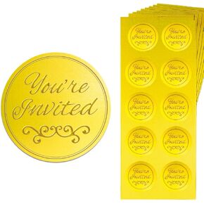 Peacoblue Gold Embossed Sticker Seal Anchor 1.4 Inch 150Pcs, Self Adhesive Golden Around Embossing Decals for Invitation Envelope Seal Gift Card Certificate Decoration
