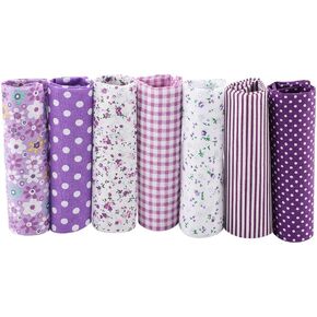 7 Pieces 50 x 50 cm DIY Cotton Fabric, Various Squares, Pre-Cut Bedding Set, Quarter Bundle (Purple)