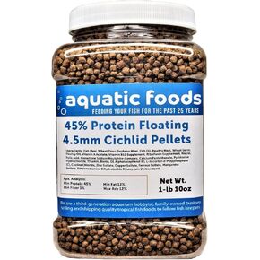 Aquatic Foods Inc. Cichlid Pellets, 45% Protein Floating 4.5mm (5/32") Pellets for Oscars, Central American, South American Cichlids…8oz Small Jar
