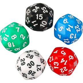 5 Pieces 30 Sided Dices D30 Polyhedral Role Playing Dices Pack RPG Board Game Dices Acrylic Dices Club Game Dices Kits 30 Sided Polyhedral Dices Set 5 Colors Dices Assortment Polyhedral Digital Dices