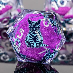KERWELLSI Cat DND Dice Set, 7pcs Liquid Core Role Playing Game Dice with Gift Box, Polyhedral Resin Sharp Edged D and D Dice Set with Gift Box D20 D12 D10 D8 D6 D4, Blue and Purple Cat in Kuwait