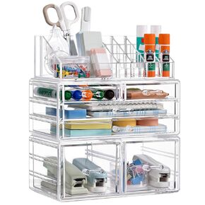 HBlife Desk Organizer with 6 Drawers, Large Stackable Pencil Pen Holder & Art Supplies Storage, Multi-Functional Desktop Organizers and Accessories for Office, Home, School
