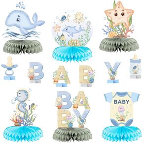 ANGOLIO Under The Sea Baby Honeycomb Centerpieces - 12Pcs Ocean Sea Animal Honeycomb Centerpieces Sea Animals Table Centerpieces for Sea Theme Baby Shower Gender Reveal Party Supplies
