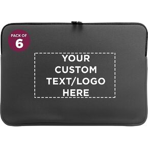 6 Santana Neoprene Laptop Sleeves Set - Customizable Text, Logo - Zipper Closure, Lightweight, Durable, Party Favor - Black