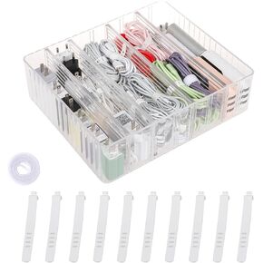 Yesesion Clear Cord Storage Box with Wire Ties, Plastic Cable Organizer for Drawer, Large Desk Accessories Case Container for Phone Charger, Battery, Art Crafts, Home Office Supplies, 2 Pack
