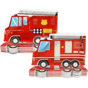 50 Pcs Firetruck Birthday Party Plates Fire Truck Shaped Disposable Plates Fireman Paper Plates Firefighter Dessert Plates for Firetruck Birthday Fireman Baby Shower Firefighter Table Party Supplies