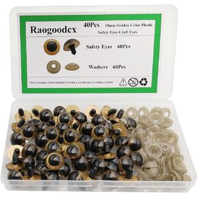 60Pcs 18mm Large Golden Plastic Safety Eyes Craft Safety Eyes DIY Eyes with Washers for Plush Animal Teddy Bear Doll Puppet Crafts