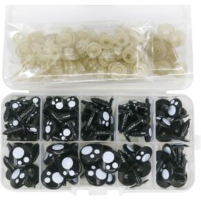 100 Pcs Round Plastic Doll Eyes Black Crochet Safety Eyes Stuffed Animal Eyes Craft Doll Eyes with Storage Box and Washers Doll Making Supplies