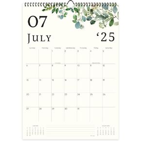 Wall Calendar 2025-2026, 18 Months, Runs from July 2025 to December 2026, 17" x 12" Large Wall Calendar with Hanger, Thick Paper and Spiral Binding. Watercolor Eucalyptus Design. (July 2025 - December 2026)