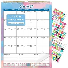 Lateefah Calendar 2025, 18 Month Wall/Desk Calendar 2025 from July 2025 to Dec 2026, 17''x12'' Monthly Calendar Planner 2025-2026 with Plastic Cover for Home, Office, School