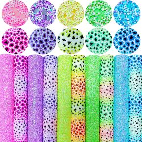Sparkly Glaze Candy Color Chunky Glitter Fabric Sheets 8 x 12 inch Shiny Multiple Solid Color Summer Faux Leather for Bows (Glaze Candy Color)