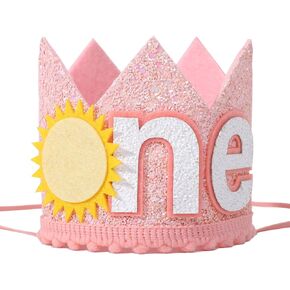 YOUAME Bohemian First Birthday Crown - Girl's 1st Trip Around the Sun Outfit, Sun Party Decorations (Pink)