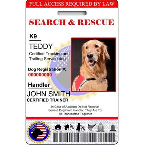 XpressID Holographic Custom Service Search and Rescue Dog ID Card with Photo - Includes Handler Information - QR Code Ready