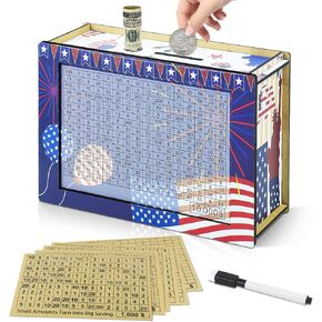 10000 Savings Challenge Box, Money Saving Box, Piggy Bank for Adults Kids, Wooden Cash Box with Money Target and Numbers
