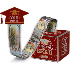 2025 Graduation Money Box for Cash Gift Pull, Funny Graduation Gifts for Girls High School College, Surprise Money Holder for Grads with Pull Out Card and 100Pcs Plastic Bags