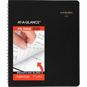 AT-A-GLANCE 2026 Appointment Book Planner, Weekly, 7" x 8-3/4", Medium, Quarter-Hourly, Black (709510526)