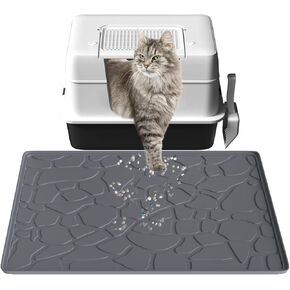 Small Silicone Cat Litter Mat for Cat Litter Box, 22.8" X 17.3" Marble Pattern Waterproof Litter Box Mat for Litter Trapping, Soft & Durable Silicone Pad for Floor, Non-Slip, Easy to Clean, Grey